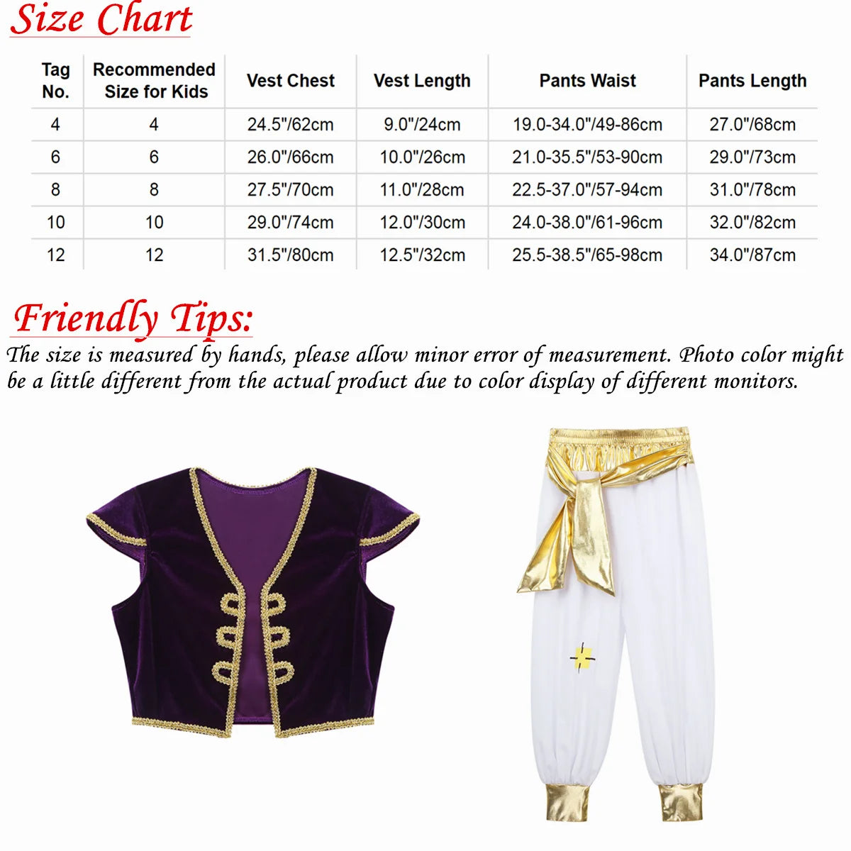 Boys Arabian Prince Costume – Vest and Pant Set for Halloween Cosplay