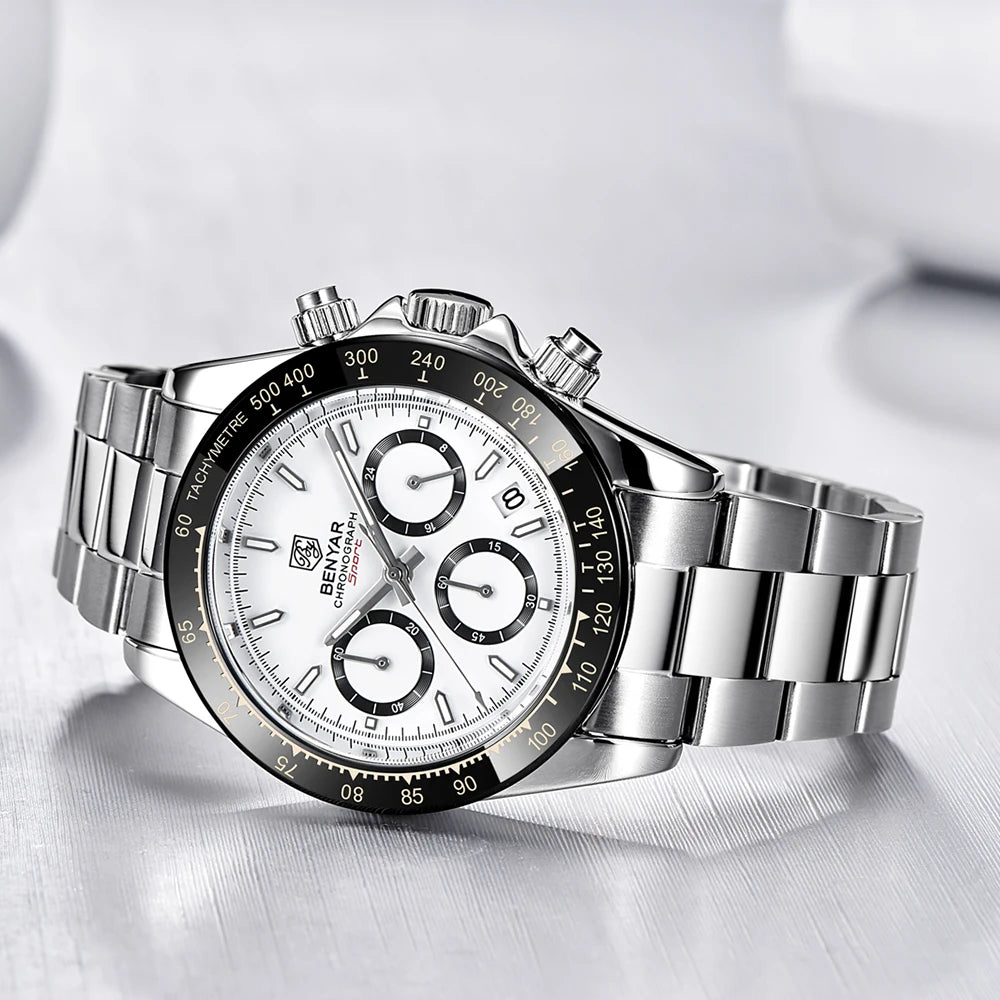 BENYAR Stainless Steel Chronograph Watch – Luxury Quartz for Men