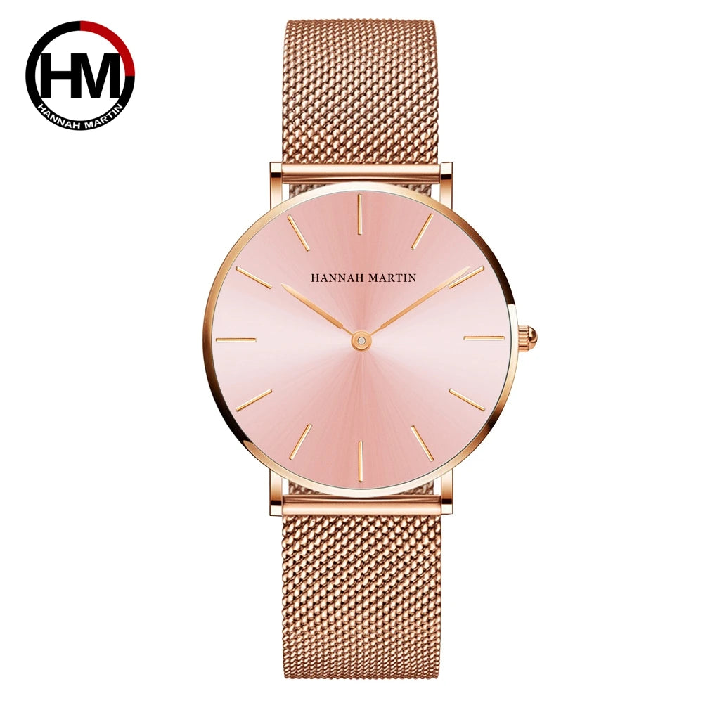 Rose Gold Stainless Steel Watch – Japan Quartz Waterproof for Ladies