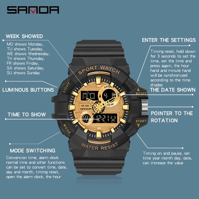 Digital Sports Watch – Waterproof LED Military Timepiece for Outdoor Men