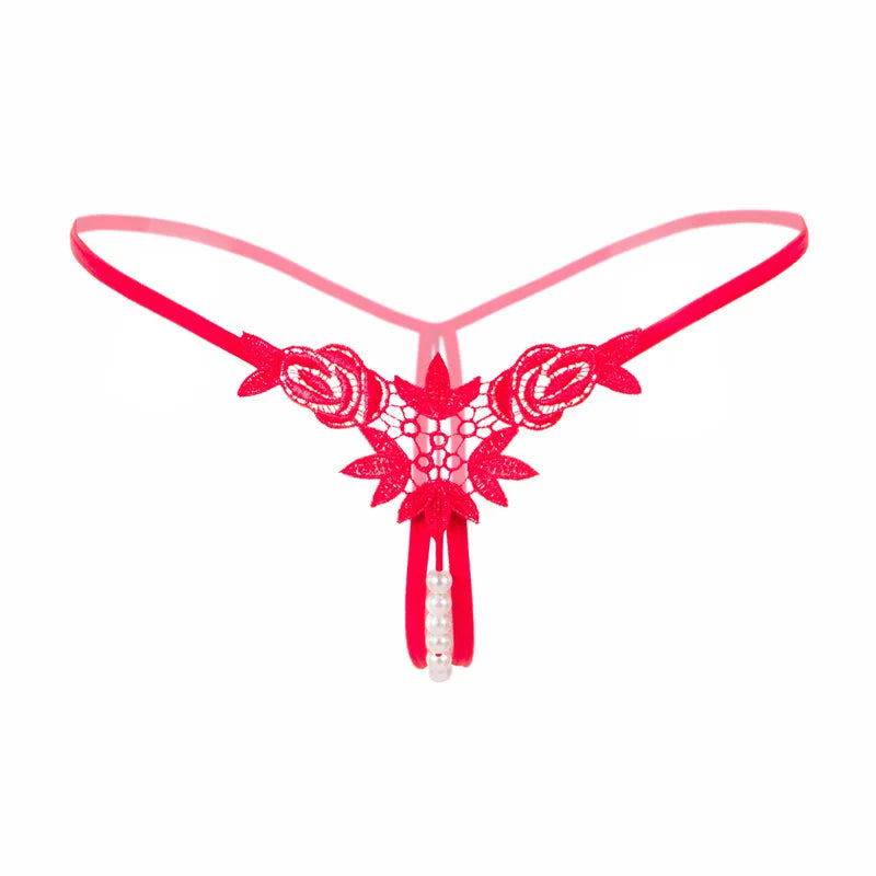 Lace G-String Thong – Pearl Back Bow Details for Sexy Lingerie