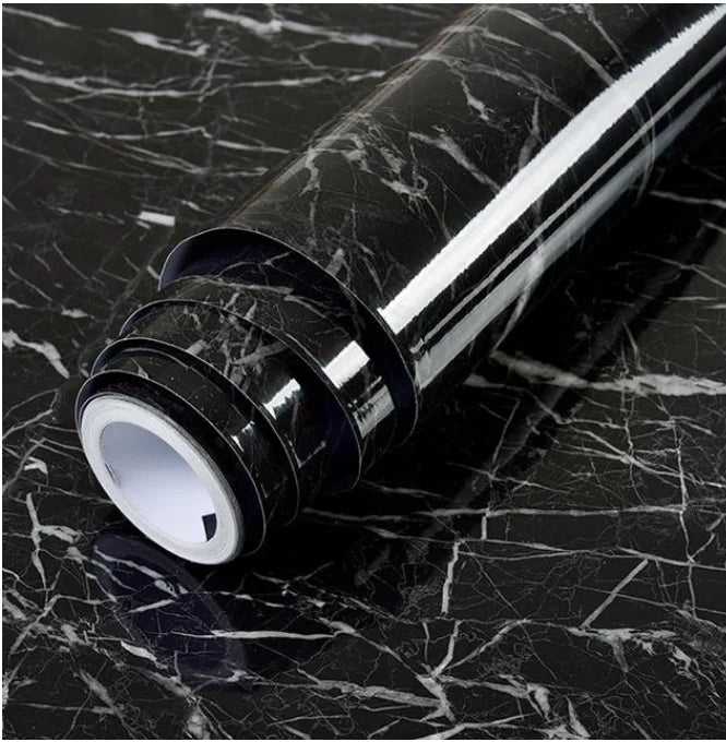 Black Wood Grain PVC Wallpaper – Self-Adhesive Film for Kitchen Cabinets