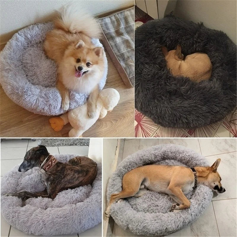 100cm Plush Donut Pet Bed – Calming Round Mat for Large Dogs and Cats