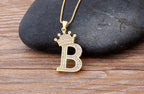 Copper Zircon Initial Crown Necklace – Hip-Hop Alphabet Jewelry for Men and Women