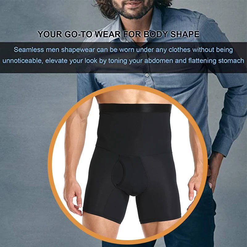 High Waist Compression Shorts – Tummy Control Body Shaper for Men