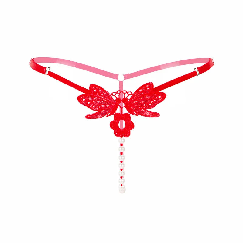 Lace G-String Thong – Pearl Back Bow Details for Sexy Lingerie