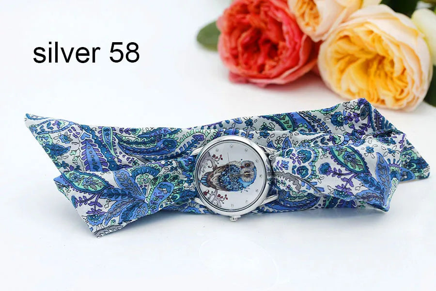 Fabric Wristwatch – Silver Quartz Analog Timepiece for Women