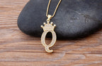 Copper Zircon Initial Crown Necklace – Hip-Hop Alphabet Jewelry for Men and Women