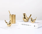 Nordic Gold Ceramic Bird Statue – Modern Animal Sculpture for Home Decor