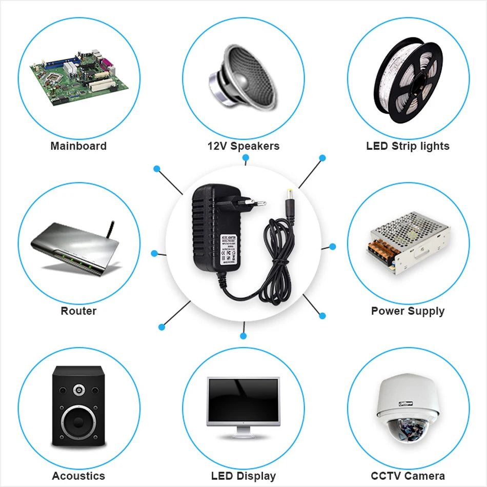 Universal LED Power Supply Adapter – Multi-Voltage Transformer for CCTV