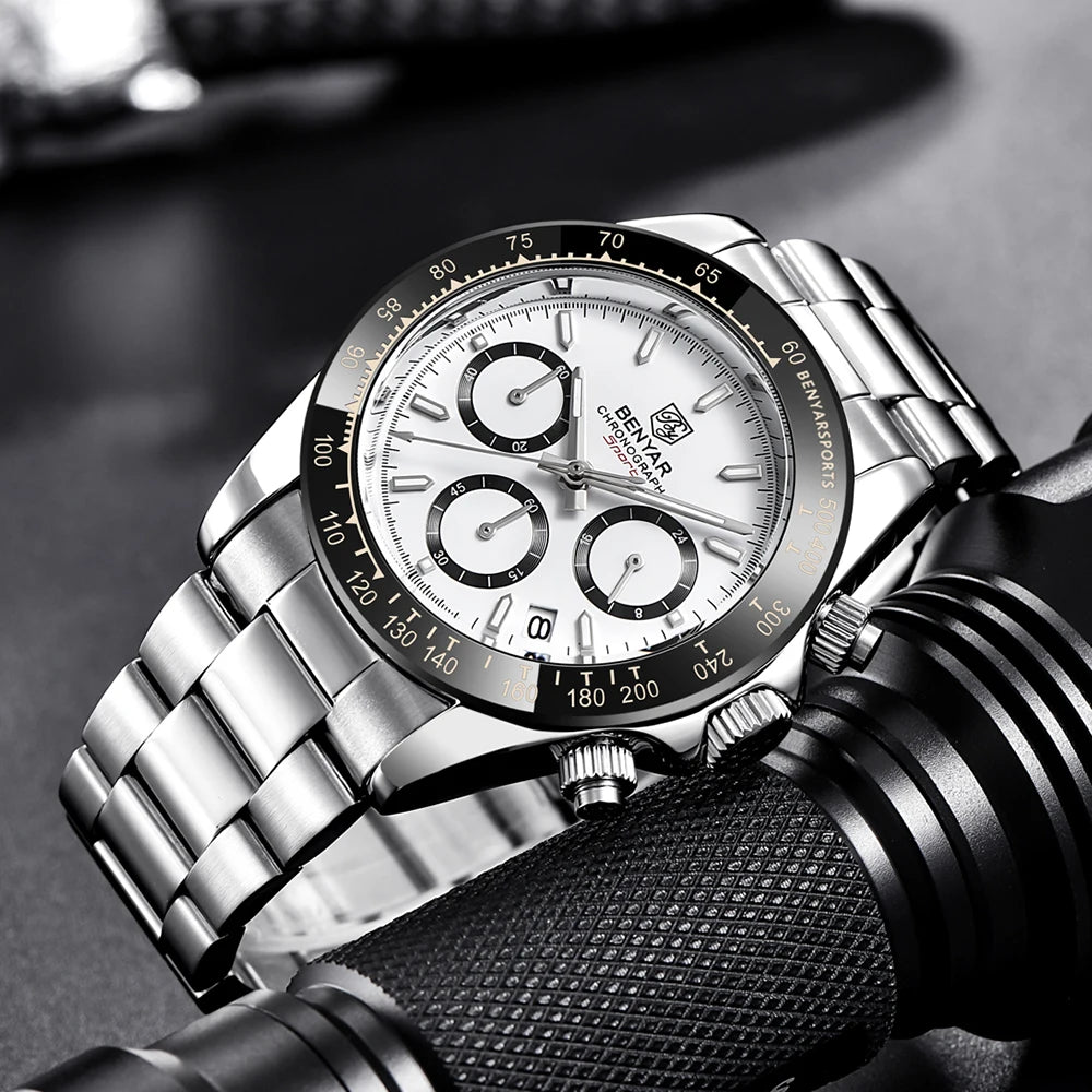 BENYAR Stainless Steel Chronograph Watch – Luxury Quartz for Men