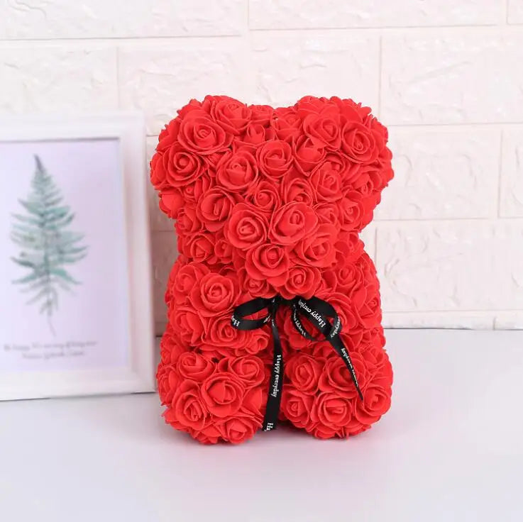 Artificial Rose Bear – 25cm Flower Figurine for Valentine Anniversary Gift