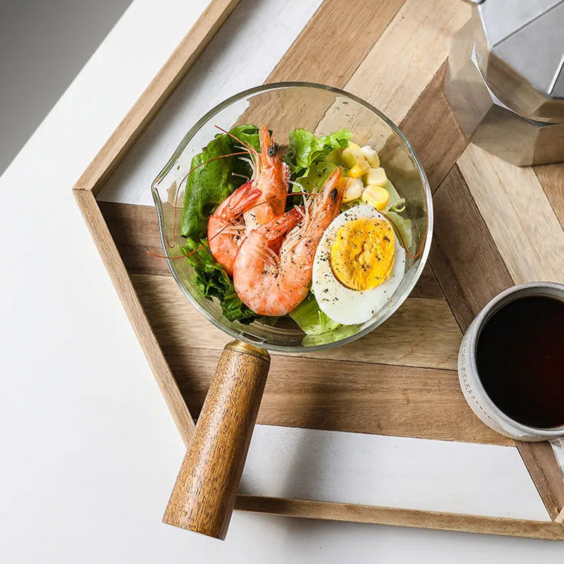 Glass Milk Pot with Wooden Handle – Heat Resistant Cookware for Kitchen Use