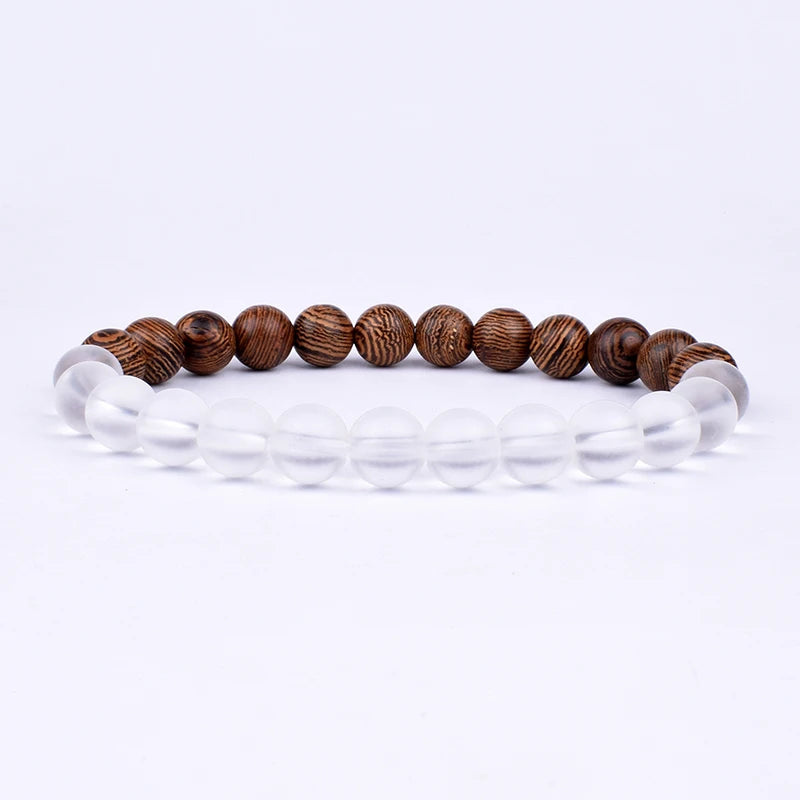 Lava Stone and Wood Bead Bracelet – 8mm Tibetan Buddha Jewelry for Men and Women
