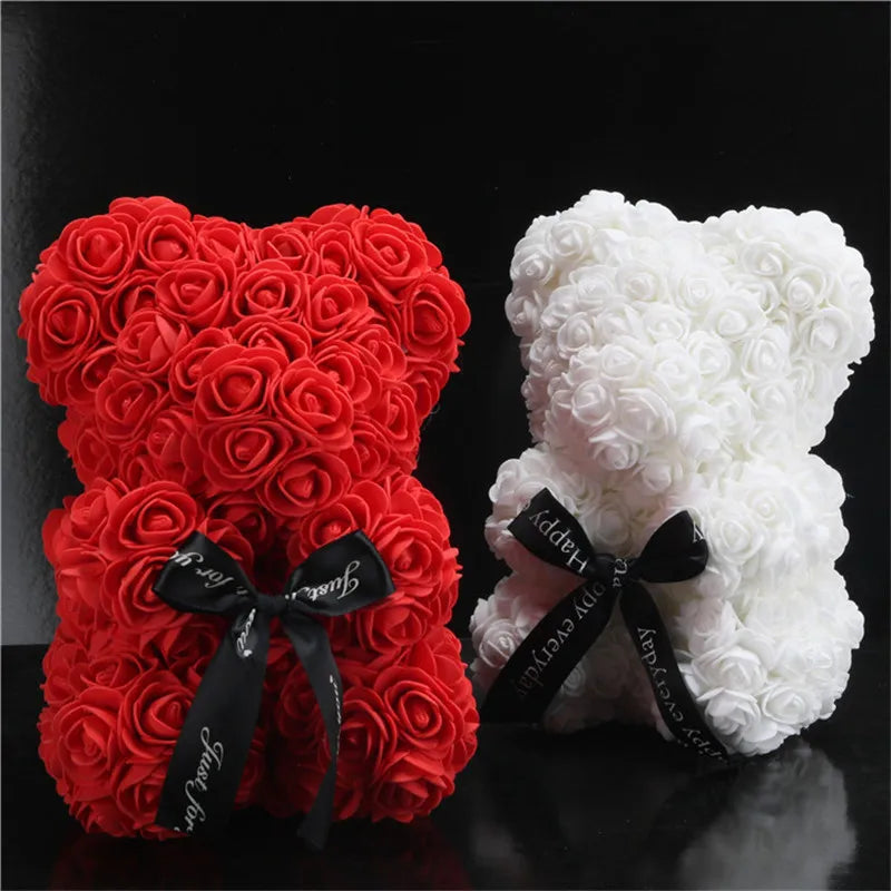 Artificial Rose Bear – 25cm Flower Figurine for Valentine Anniversary Gift