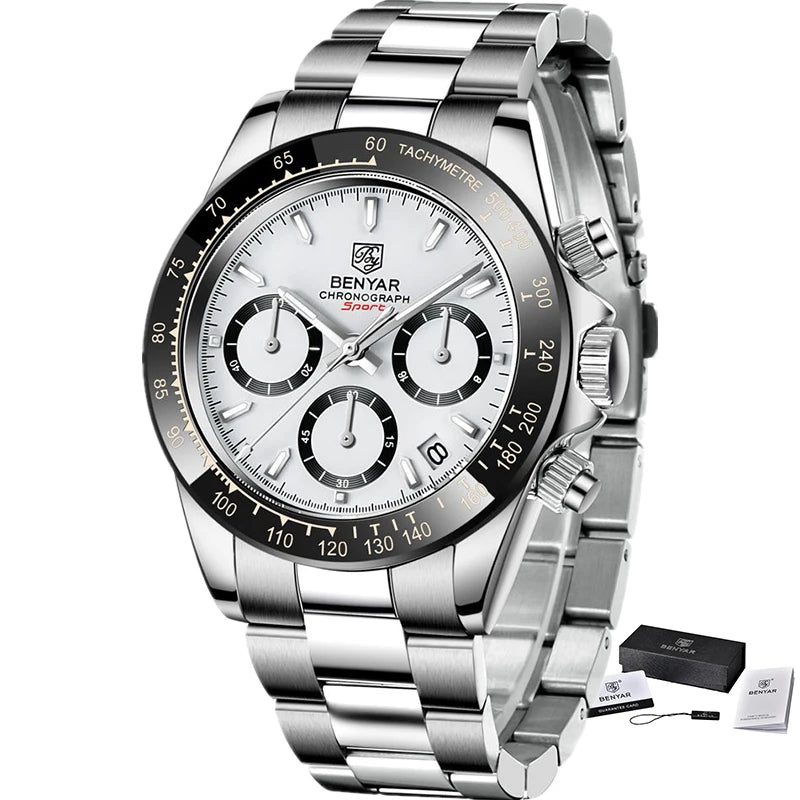 BENYAR Stainless Steel Chronograph Watch – Luxury Quartz for Men