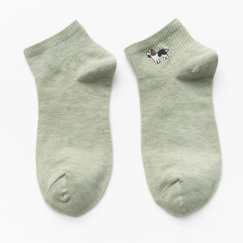 Embroidered Cotton Animal Socks – Kawaii Casual Streetwear for Women