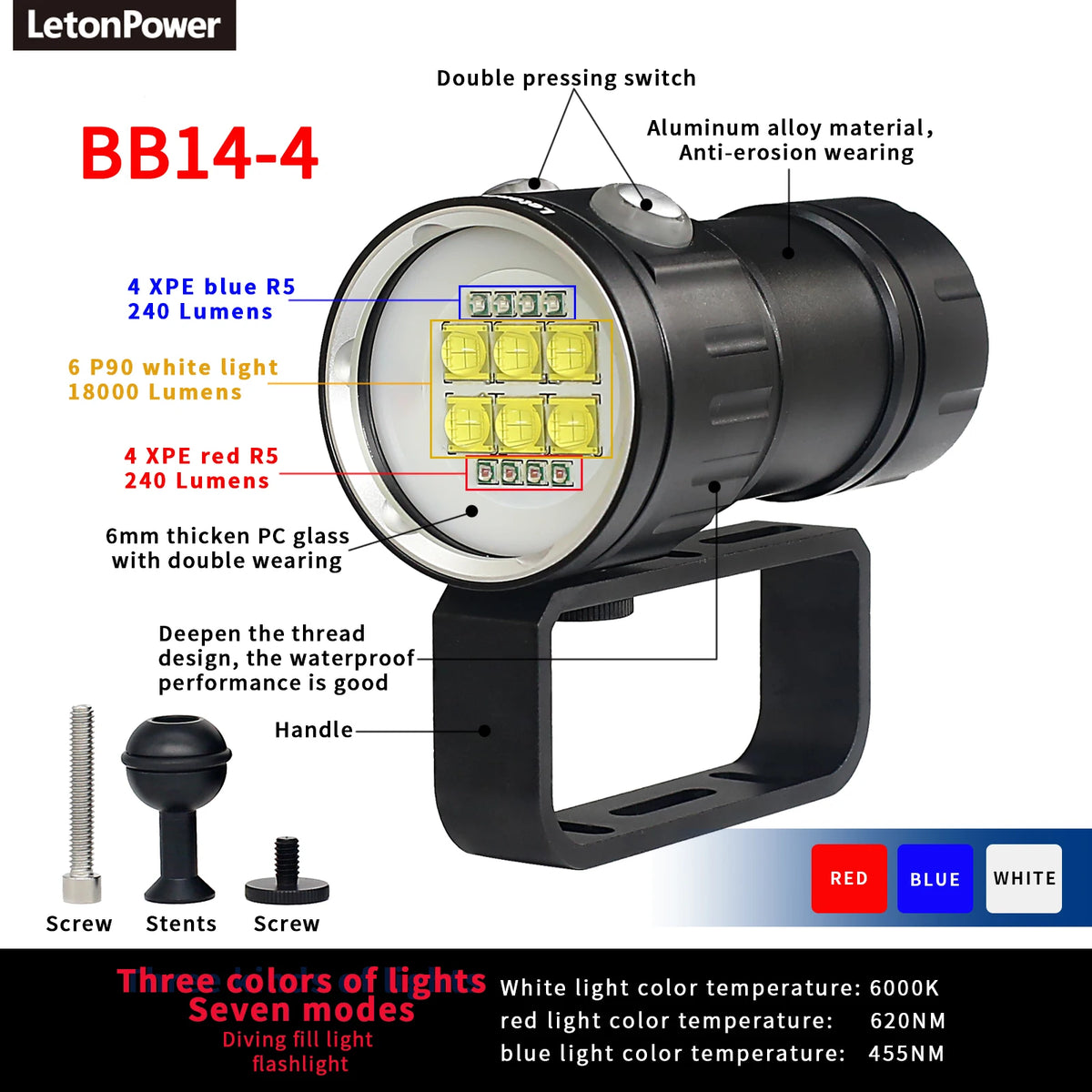 Underwater LED Photography Light – 20000LM Waterproof Video Torch for Diving