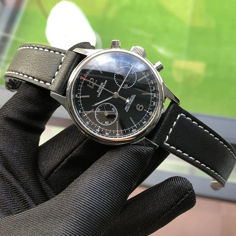 Sugess 1963 Mechanical Chronograph Watch – Sapphire Pilot Style for Men