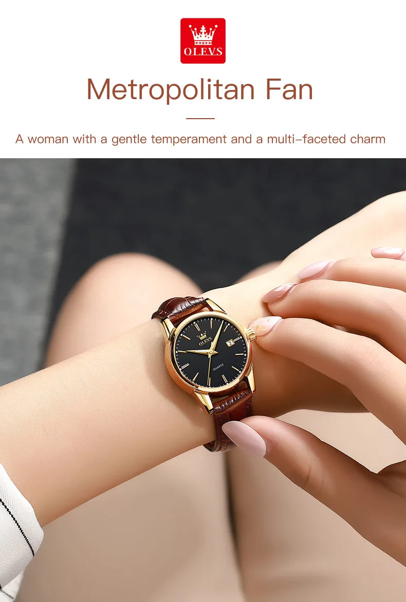 OLEVS Quartz Wristwatch – Leather Strap for Business Casual Wear