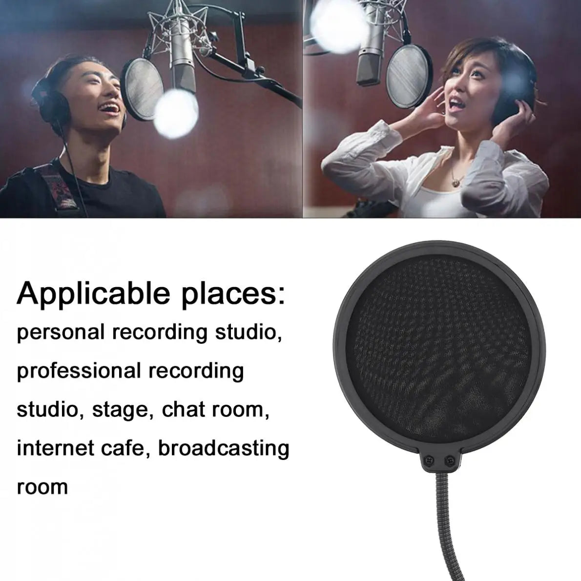 Double Layer Pop Filter – Flexible Mic Wind Screen for Studio Recording