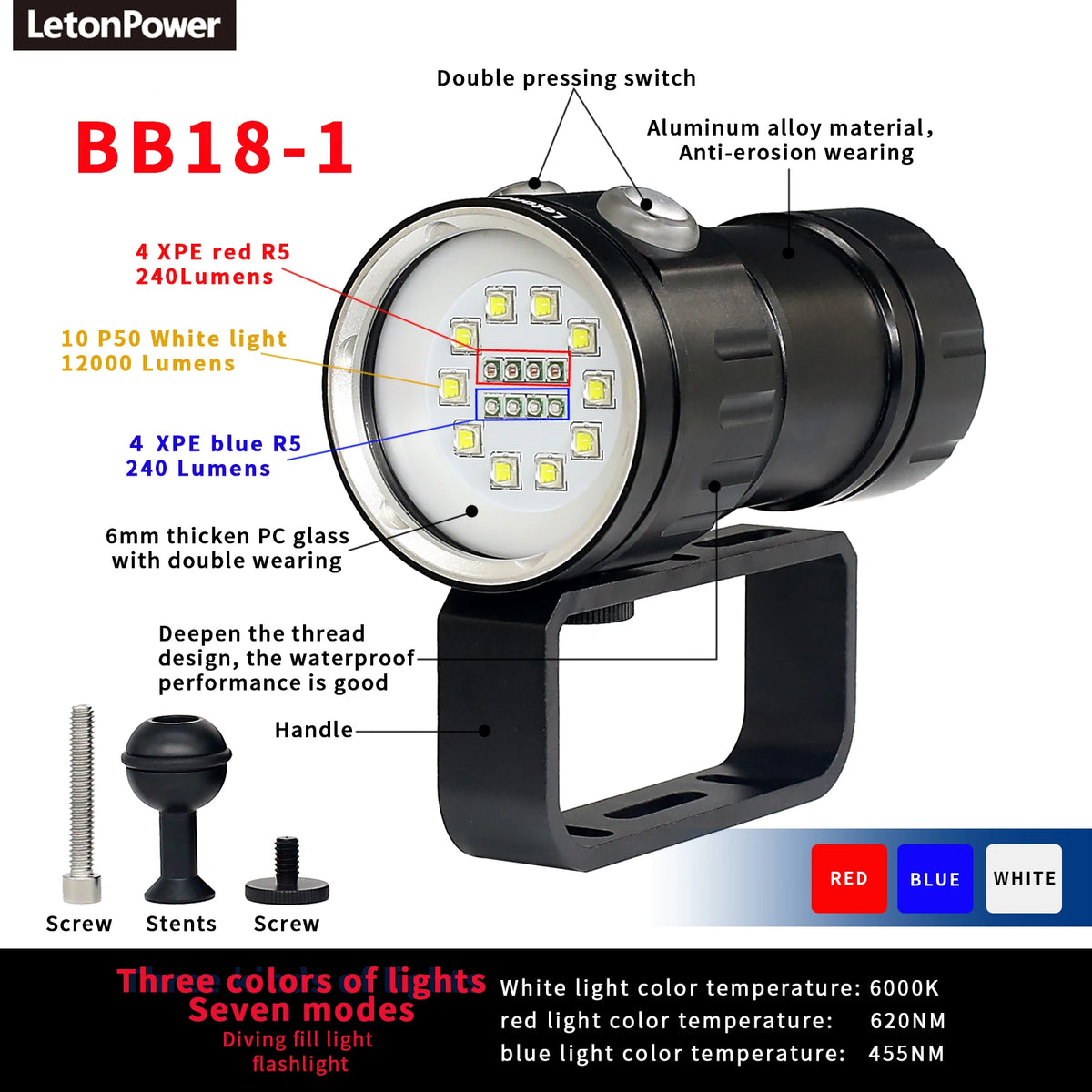 Underwater LED Photography Light – 20000LM Waterproof Video Torch for Diving