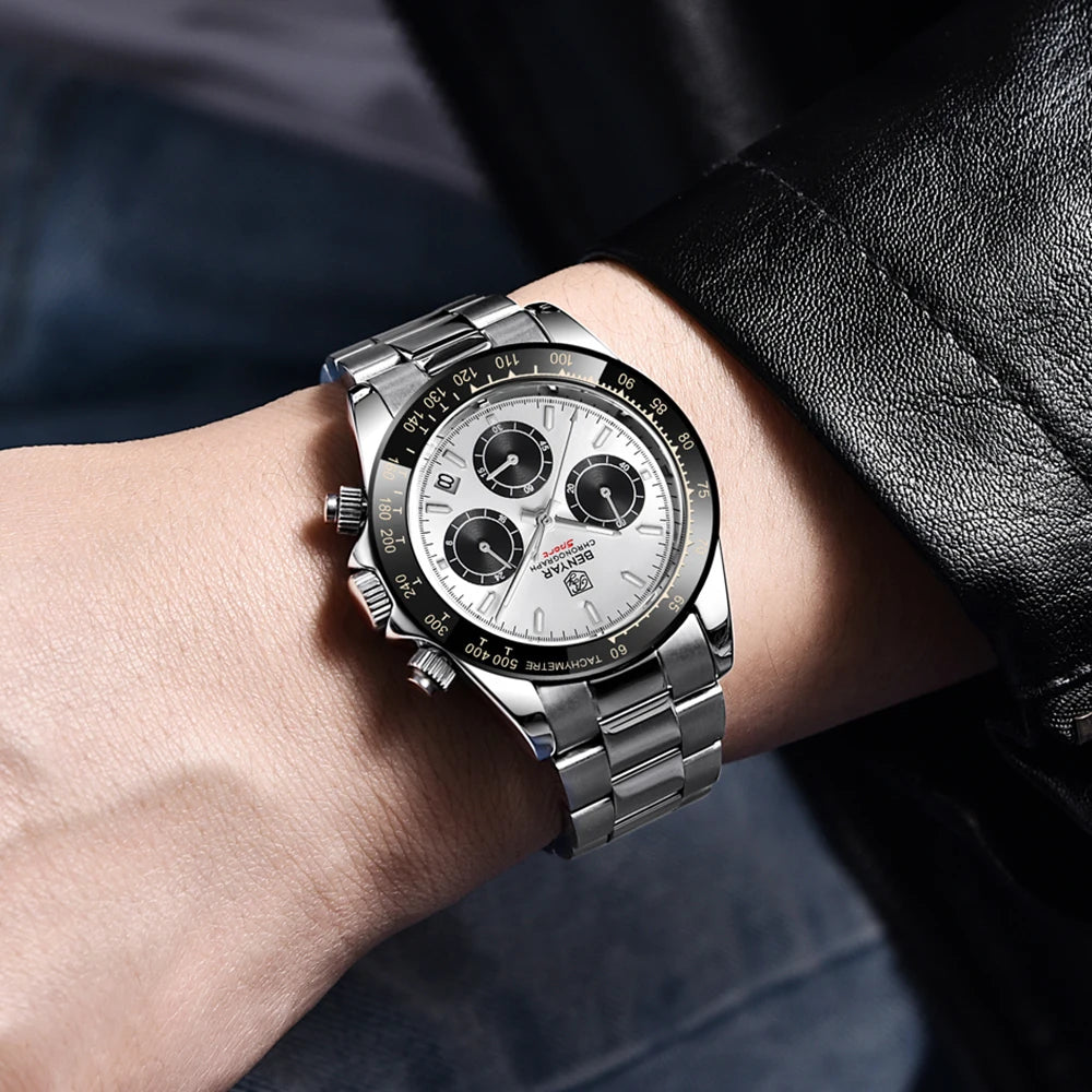 BENYAR Stainless Steel Chronograph Watch – Luxury Quartz for Men
