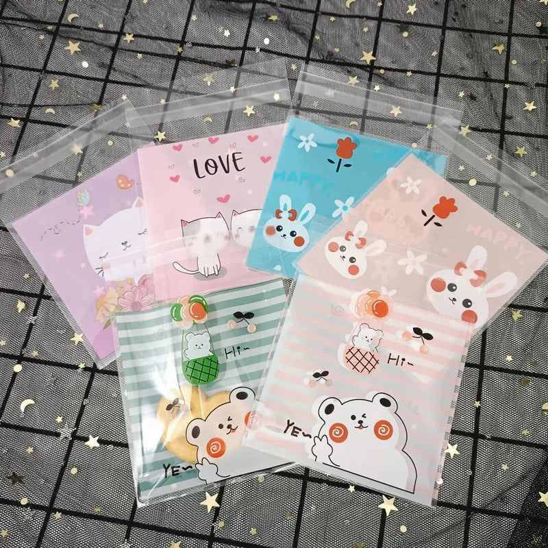 Self-Adhesive Bow-Knot Cookie Bags – 10x10cm Plastic Packaging for Parties