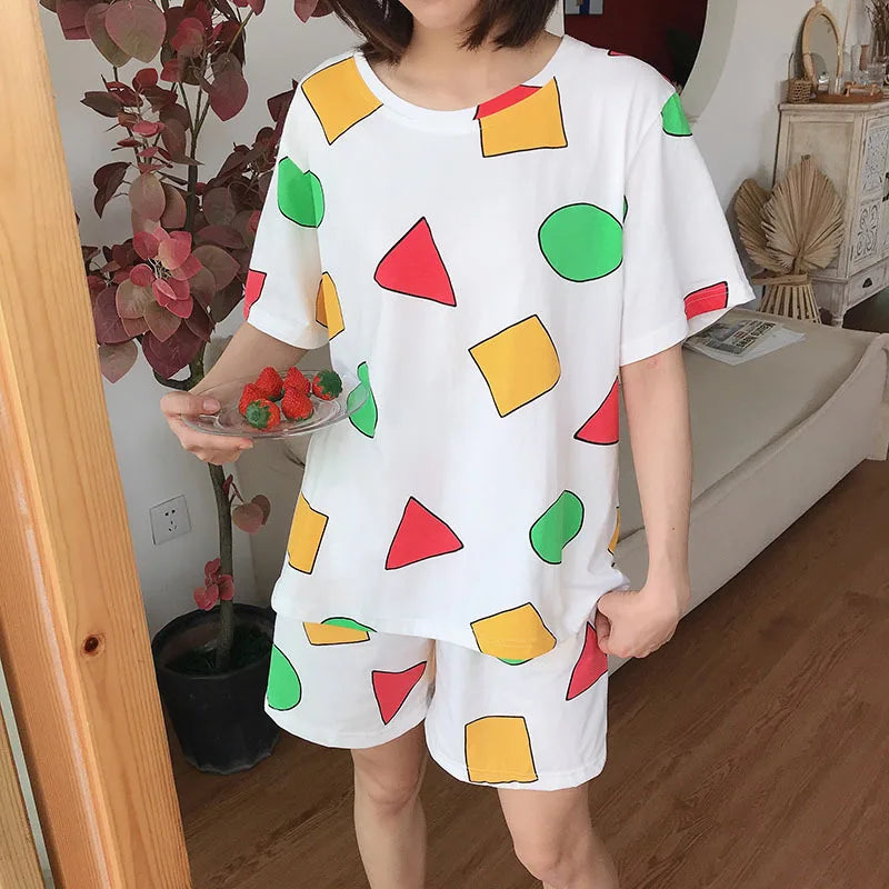 Crayon Shin-chan Cotton Pajama Set – Summer Sleepwear for Couples
