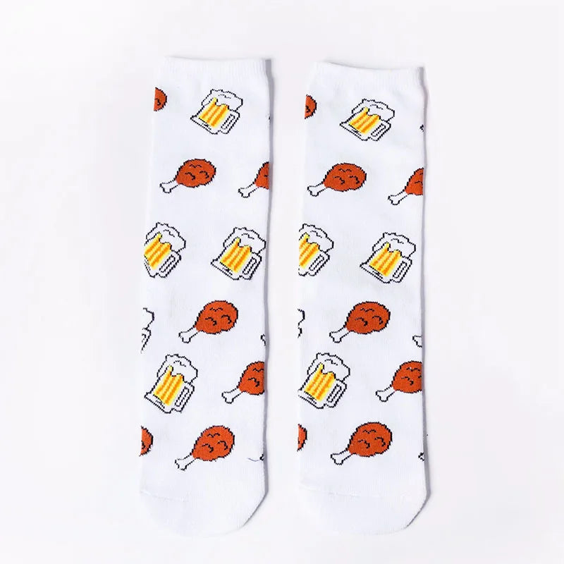 Novelty Food Print Crew Socks – Funny Cartoon Cotton Socks for Casual Wear