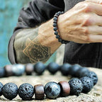 Lava Stone and Wood Bead Bracelet – 8mm Tibetan Buddha Jewelry for Men and Women