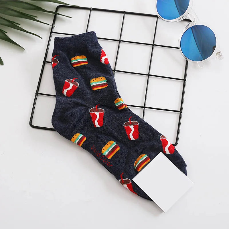 Novelty Food Print Crew Socks – Funny Cartoon Cotton Socks for Casual Wear