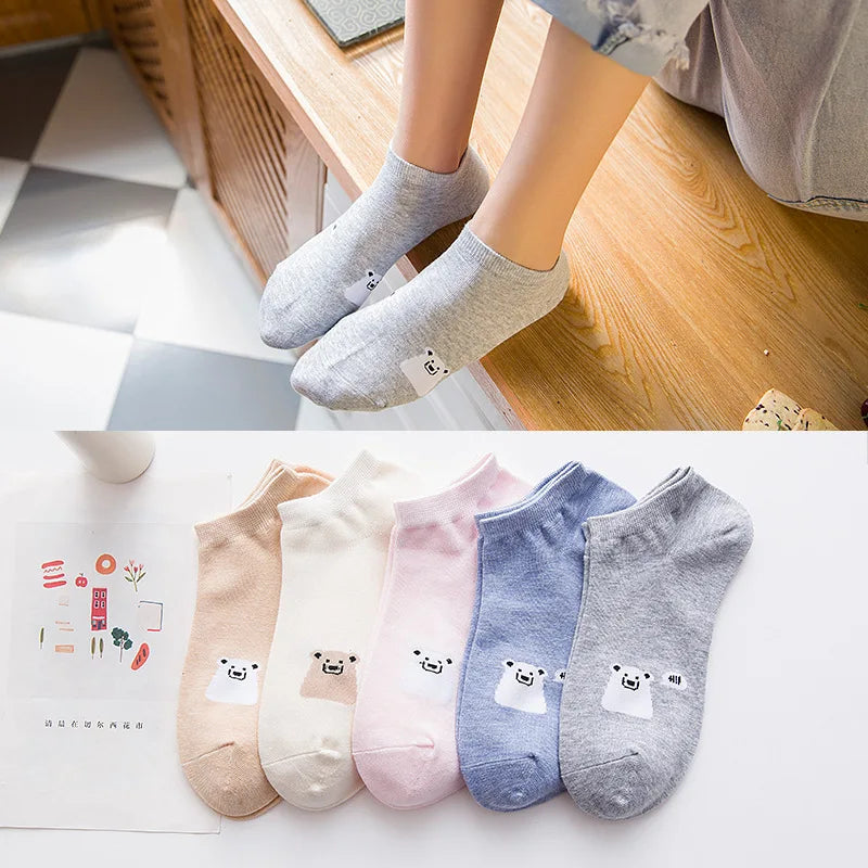 Cute Cat Ankle Socks – Cartoon Animal Kitten Cotton Hosiery for Women
