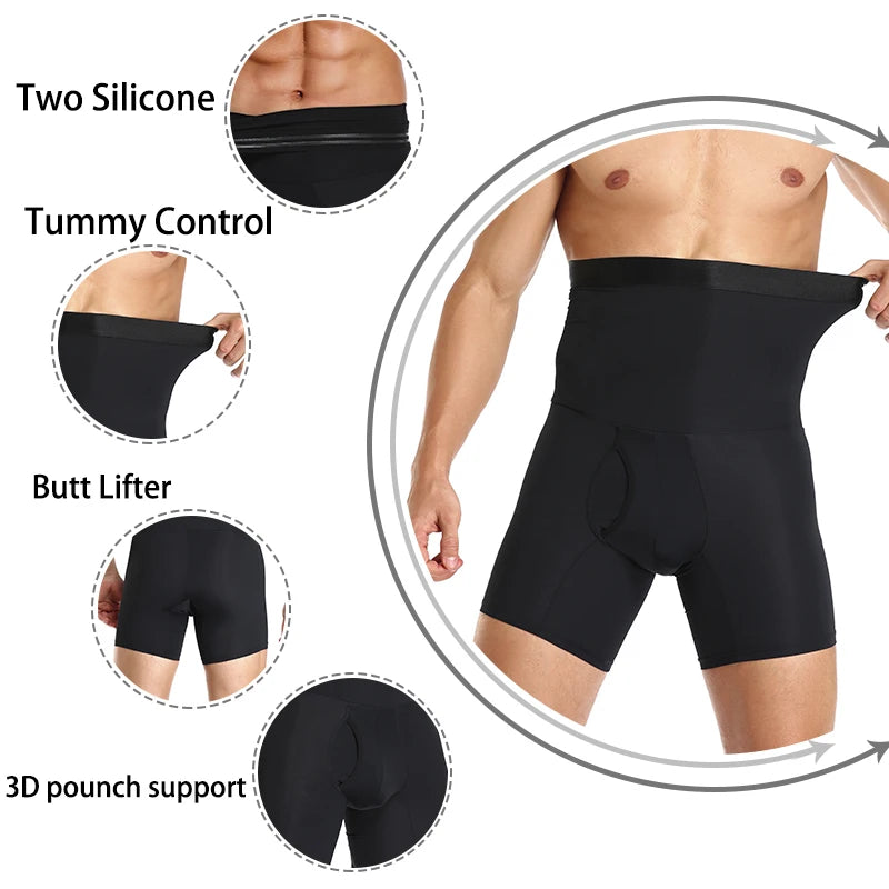 High Waist Compression Shorts – Tummy Control Body Shaper for Men