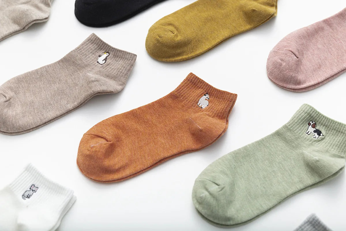 Embroidered Cotton Animal Socks – Kawaii Casual Streetwear for Women