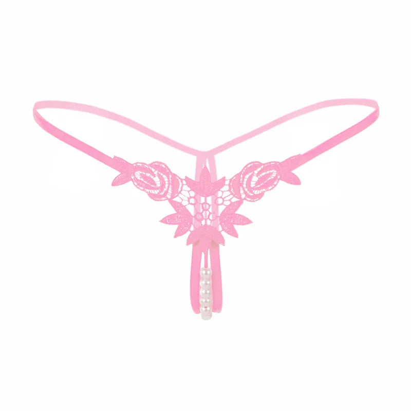 Lace G-String Thong – Pearl Back Bow Details for Sexy Lingerie