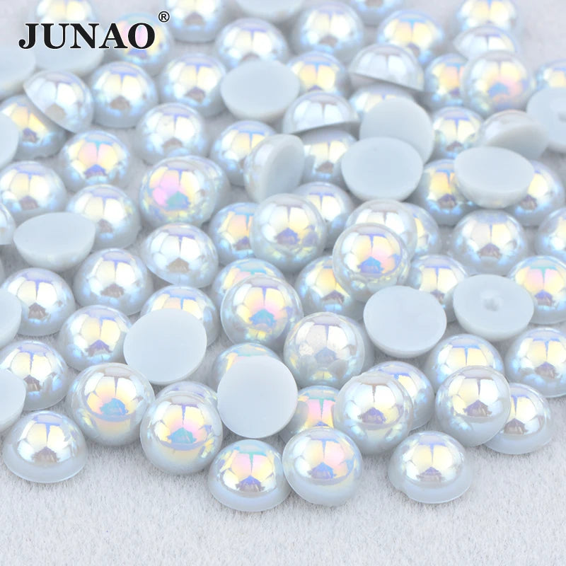 White AB Flatback Pearls – Assorted Size Beads for DIY Crafts and Jewelry