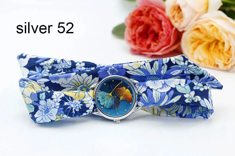 Fabric Wristwatch – Silver Quartz Analog Timepiece for Women