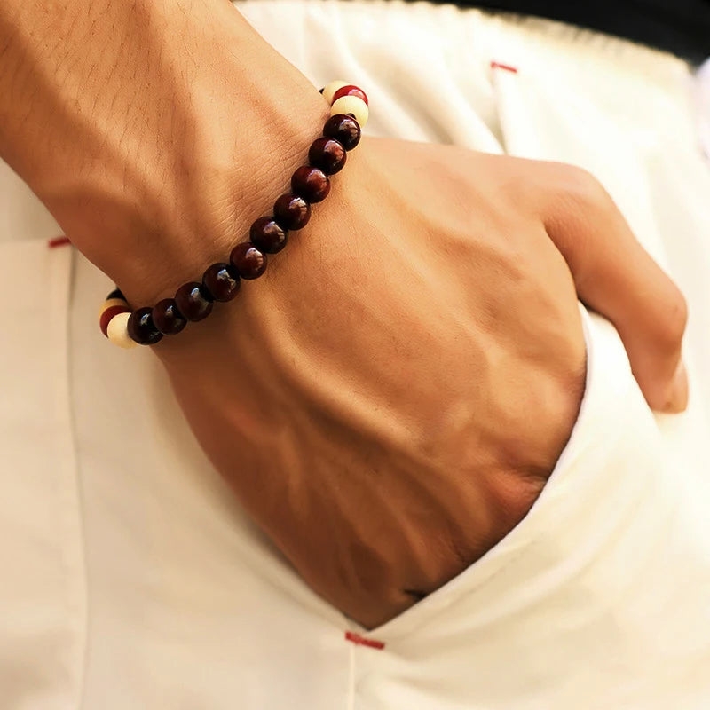 Lava Stone and Wood Bead Bracelet – 8mm Tibetan Buddha Jewelry for Men and Women