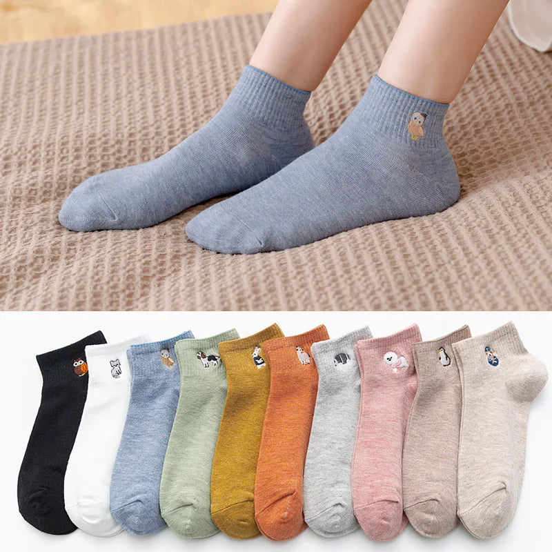 Embroidered Cotton Animal Socks – Kawaii Casual Streetwear for Women