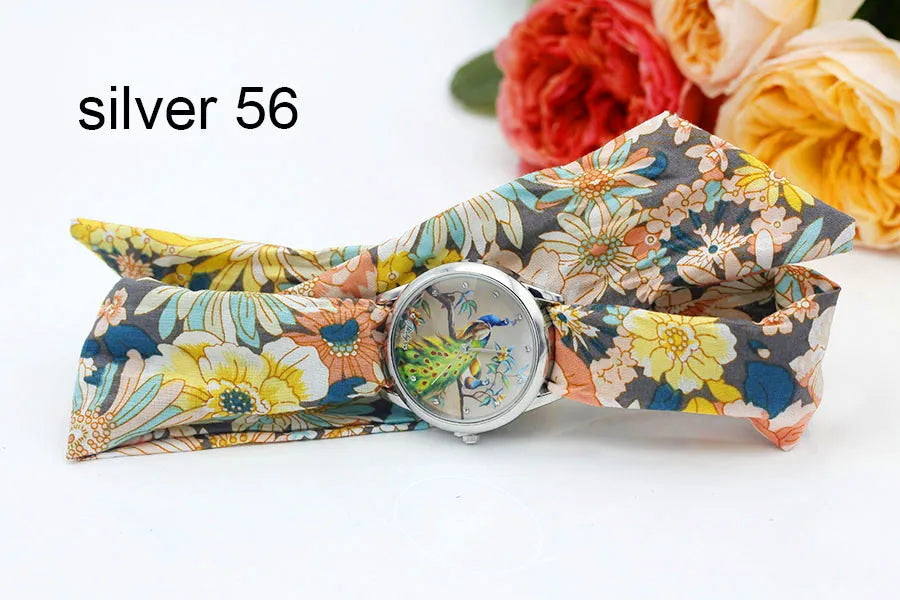 Fabric Wristwatch – Silver Quartz Analog Timepiece for Women