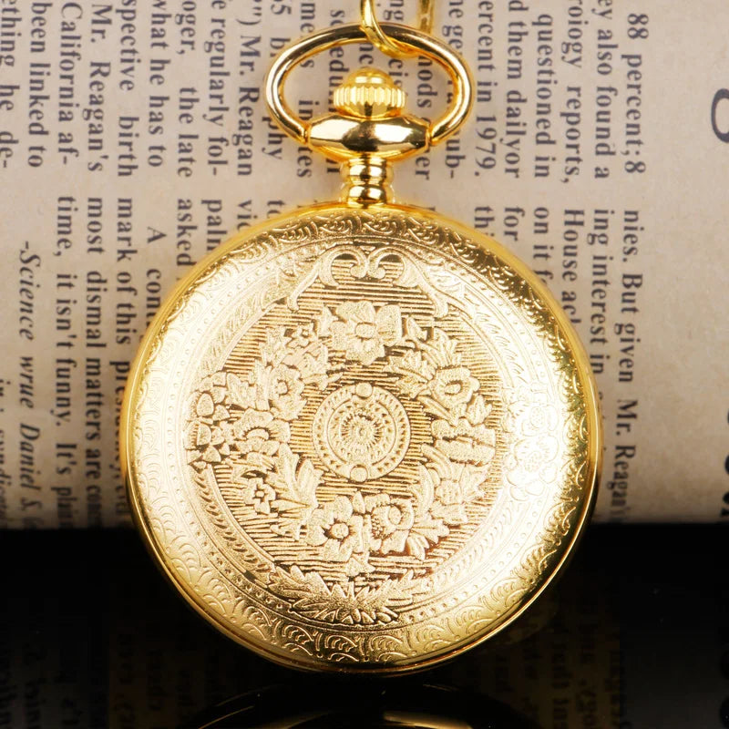 Golden Quartz Pocket Watch – I Love You Engraved Gift for Anniversary