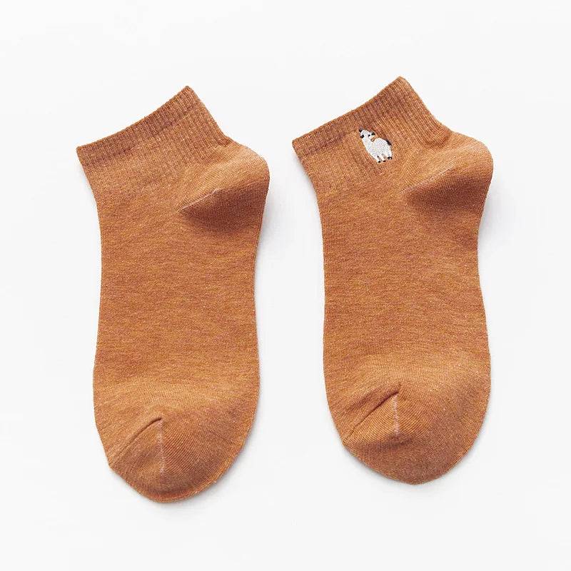 Embroidered Cotton Animal Socks – Kawaii Casual Streetwear for Women
