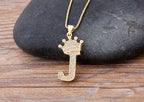 Copper Zircon Initial Crown Necklace – Hip-Hop Alphabet Jewelry for Men and Women