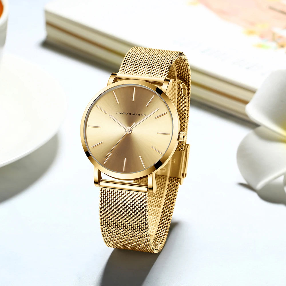 Rose Gold Stainless Steel Watch – Japan Quartz Waterproof for Ladies