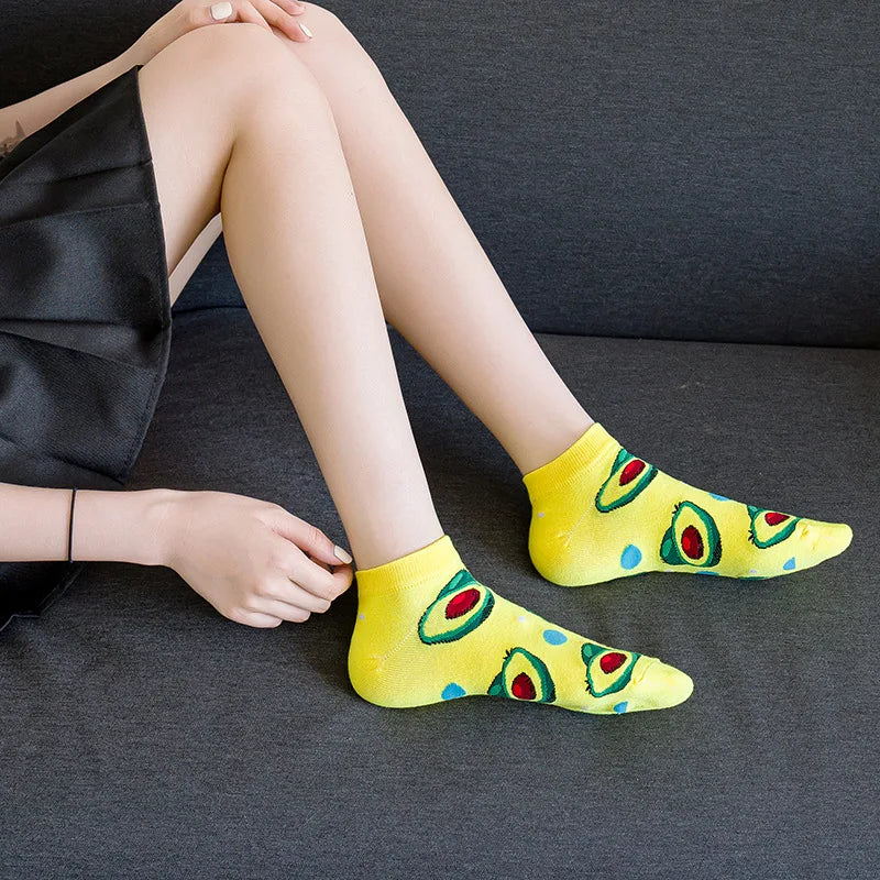 Avocado Cotton Boat Socks – Funny Fruit Pattern for Men and Women