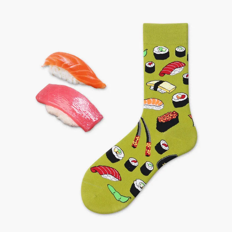 Novelty Food Print Crew Socks – Funny Cartoon Cotton Socks for Casual Wear