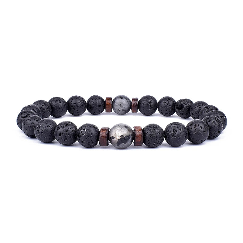 Lava Stone and Wood Bead Bracelet – 8mm Tibetan Buddha Jewelry for Men and Women
