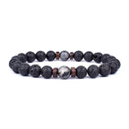 Lava Stone and Wood Bead Bracelet – 8mm Tibetan Buddha Jewelry for Men and Women