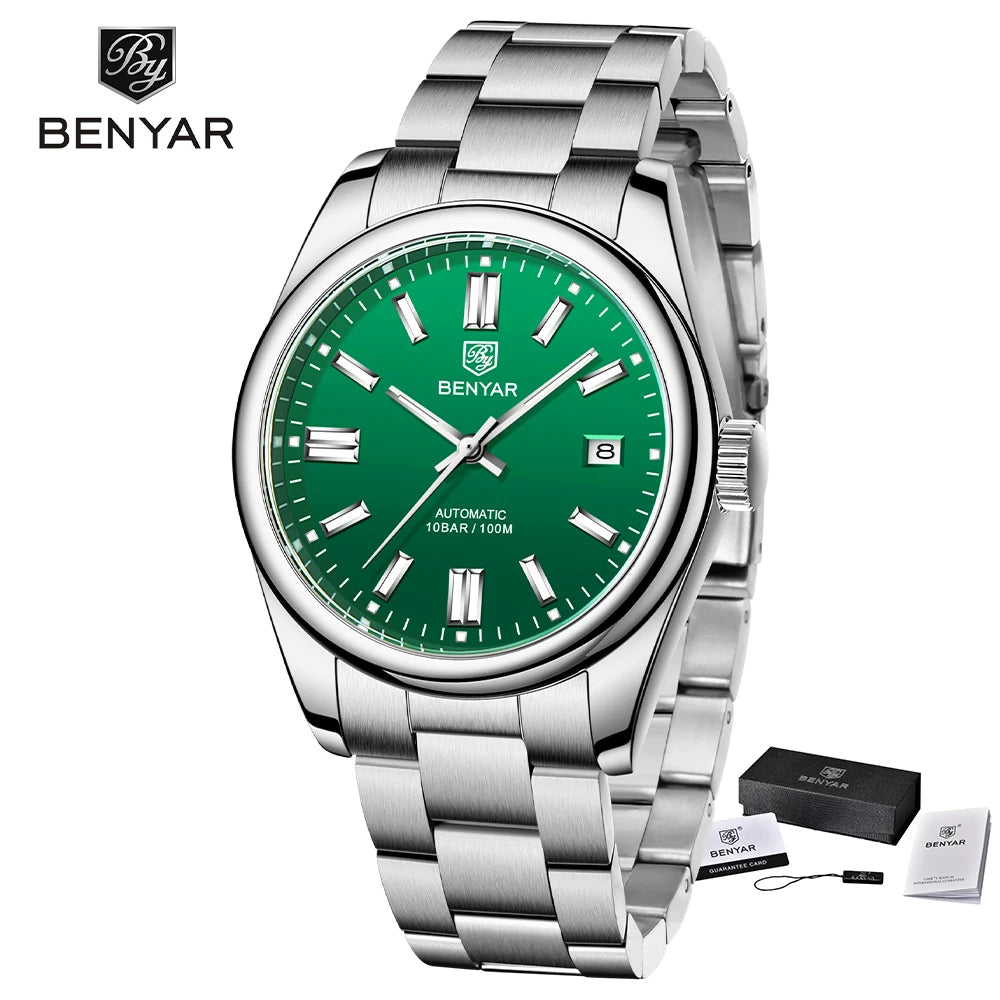 Stainless Steel Mechanical Watch – 10Bar Waterproof for Diving and Sports